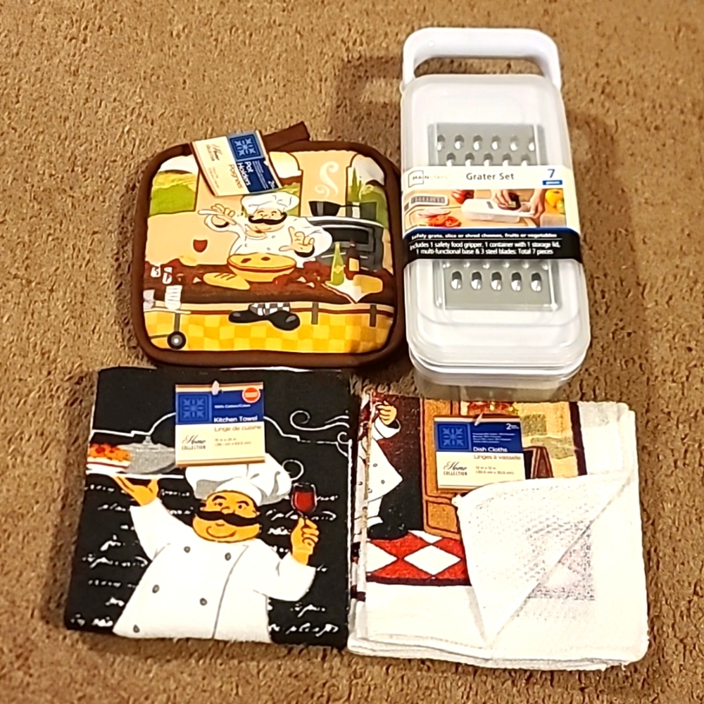Mainstays grater and kitchen towels set